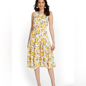 NY & Co Lemon Print Midi Dress Size L